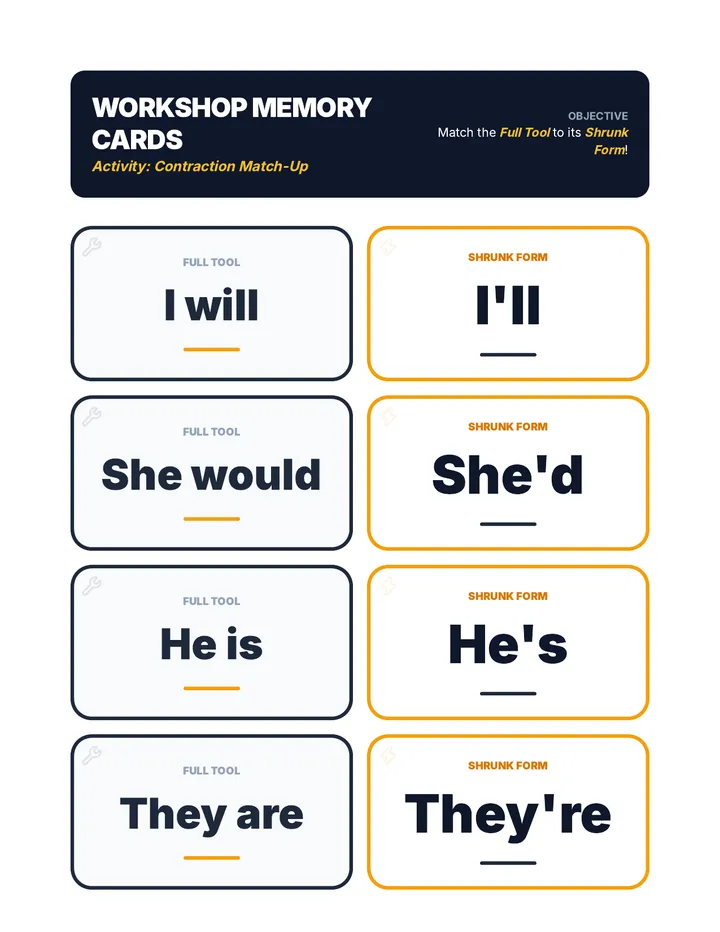 Contraction Memory Match Cards