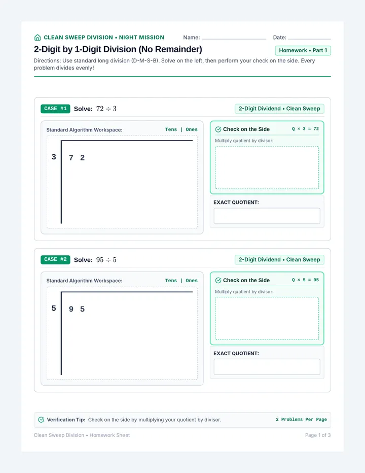 Clean Sweep Homework Sheet