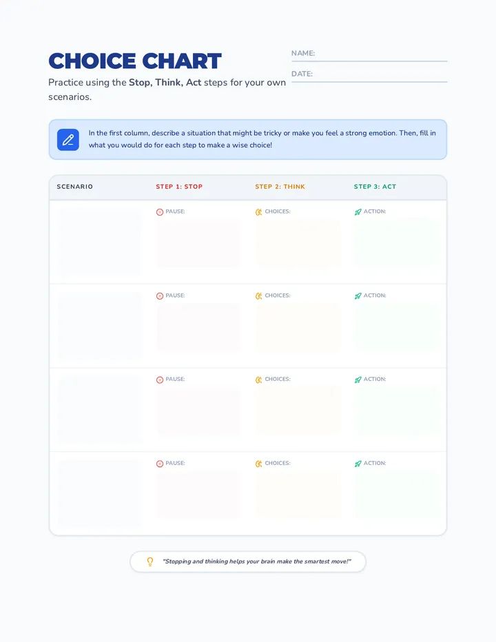 Choice Chart Worksheet