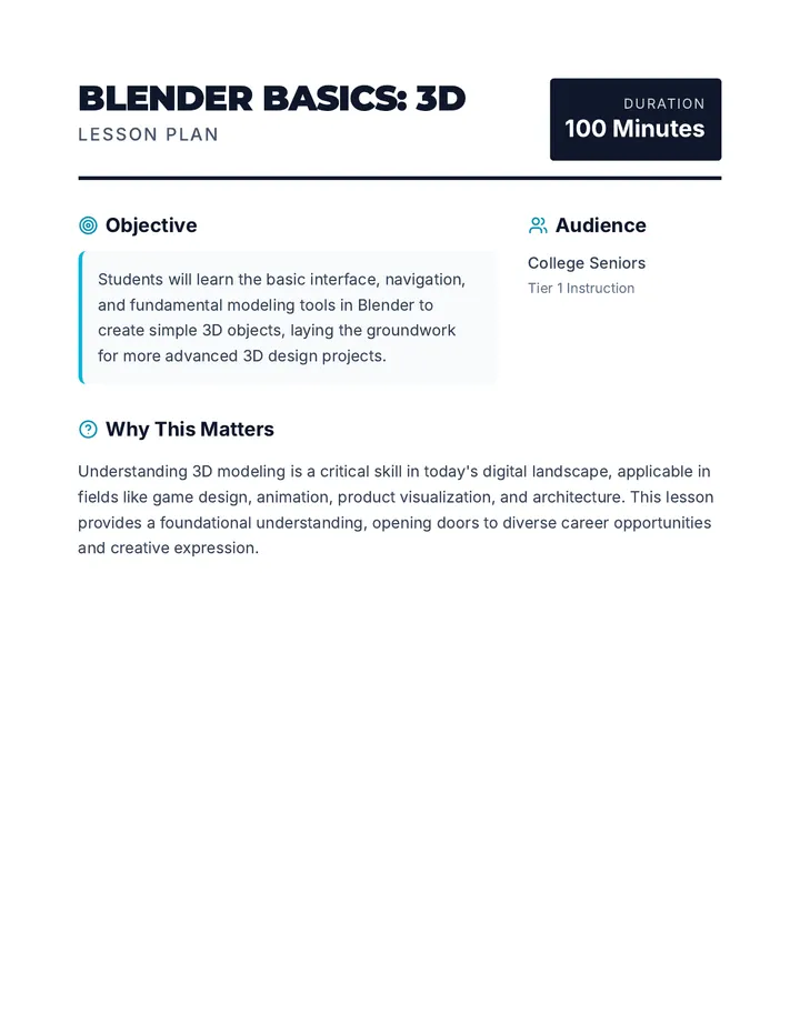 Blender Basics Lesson Plan