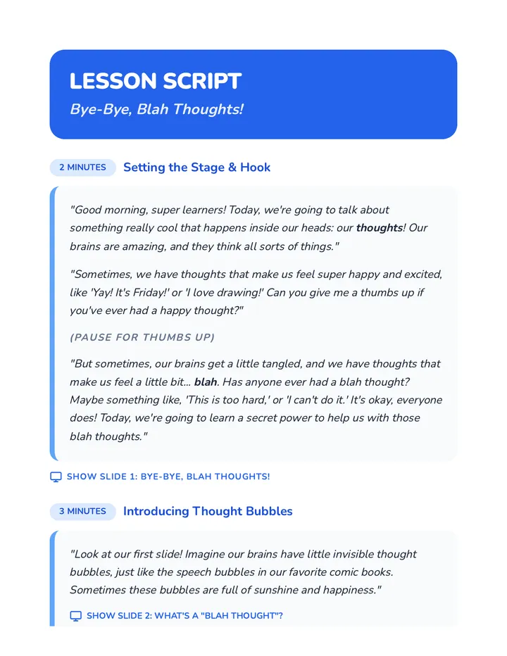 Blah Thoughts Lesson Script