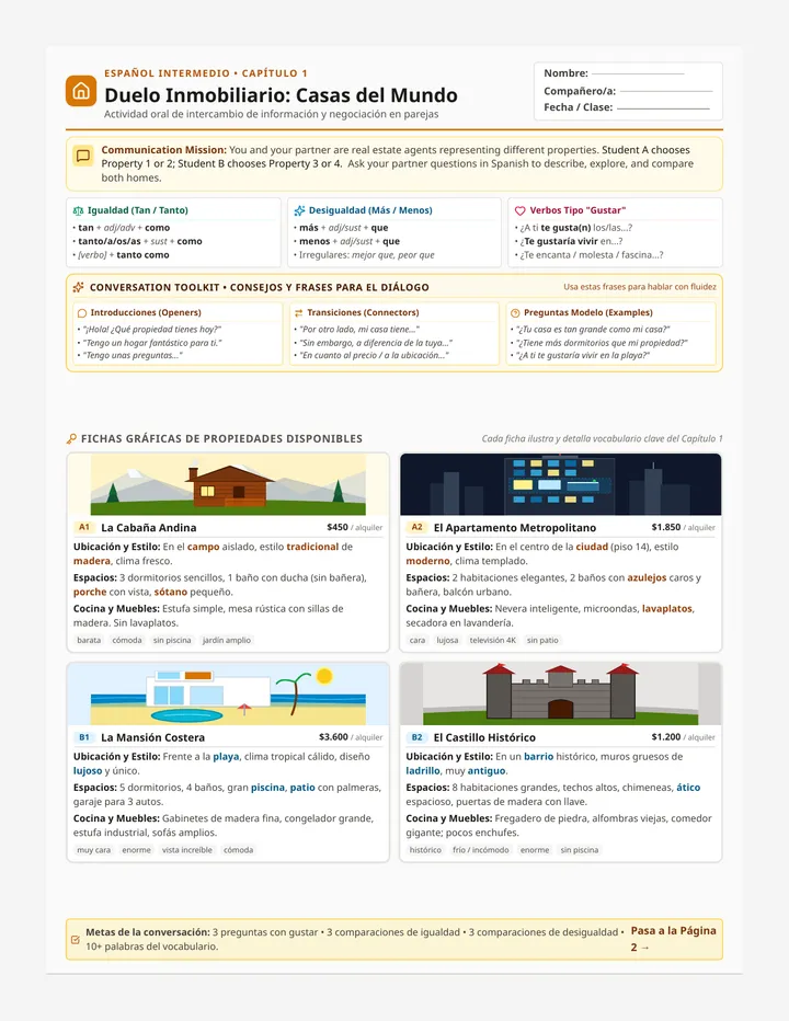 Duelo Inmobiliario Conversation Handout