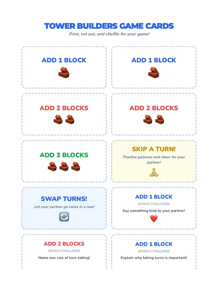 Tower Builders Game Cards