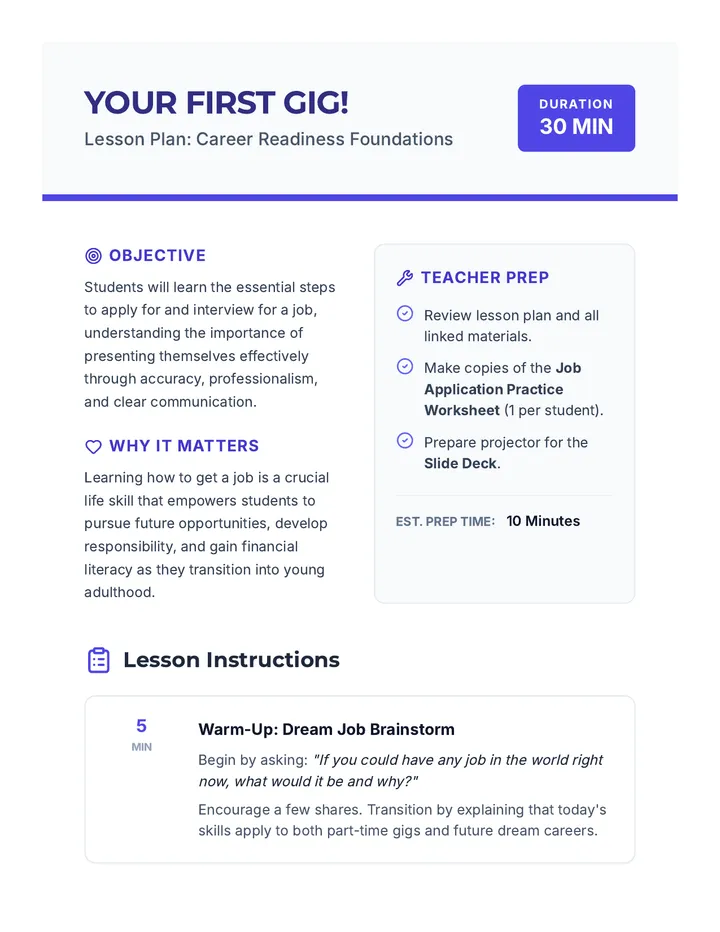 Your First Gig Lesson Plan