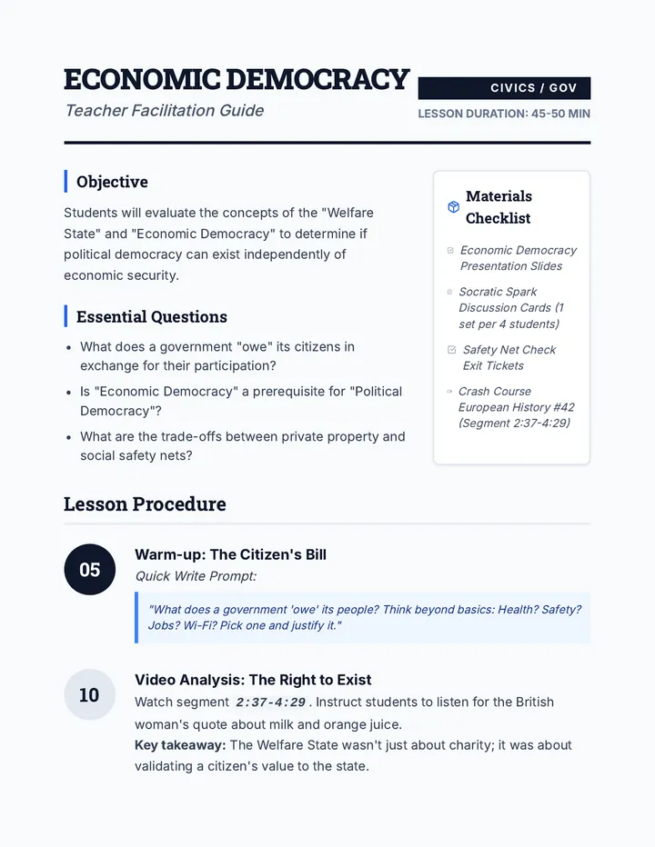 Economic Democracy Teacher Guide