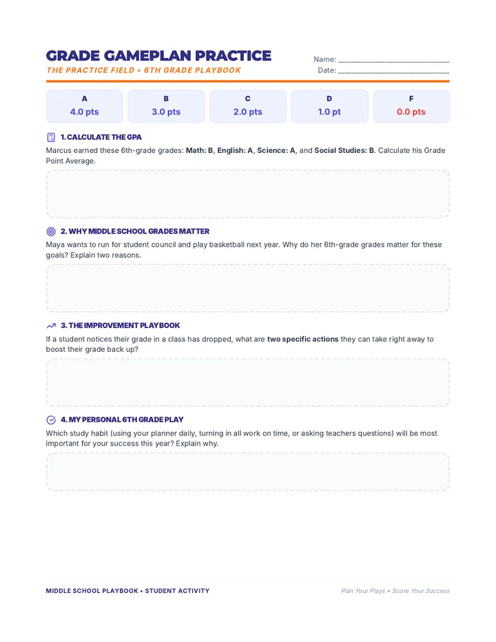 Grade Gameplan Worksheet