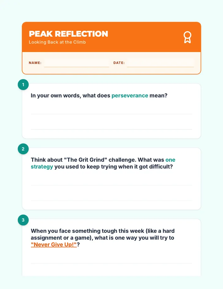 Peak Reflection Worksheet