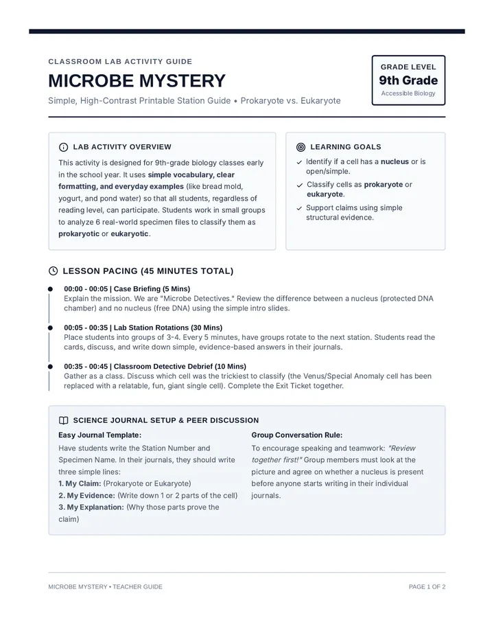Microbe Mystery Teacher Guide