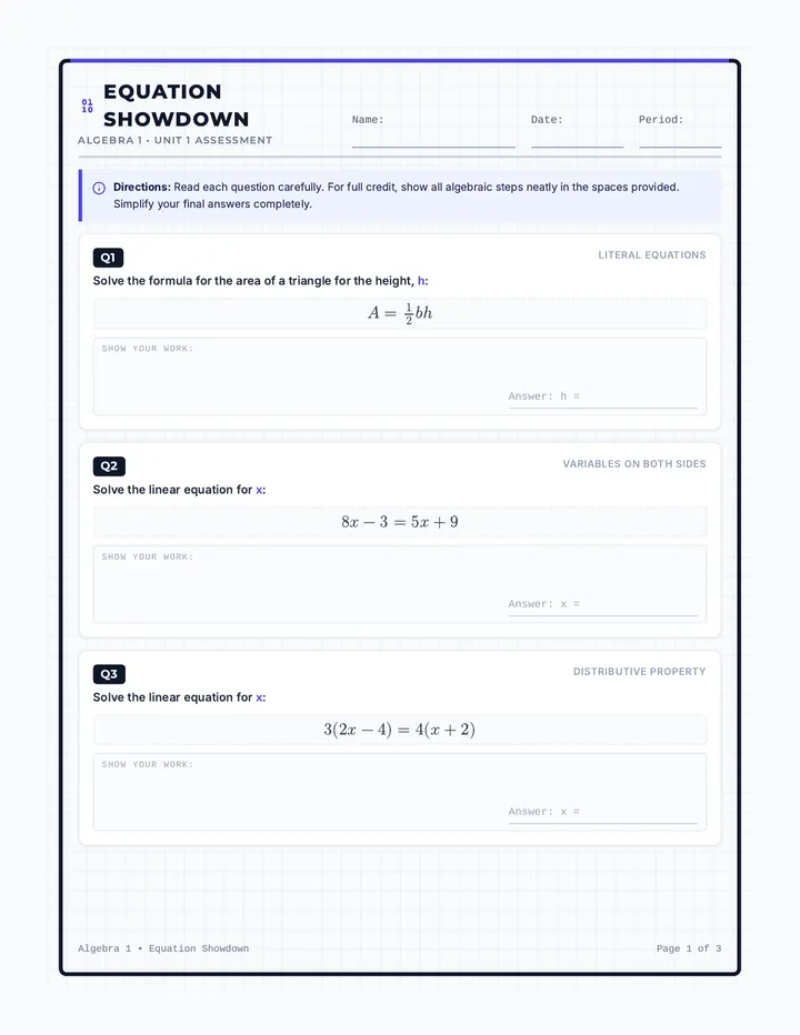 Equation Showdown Test