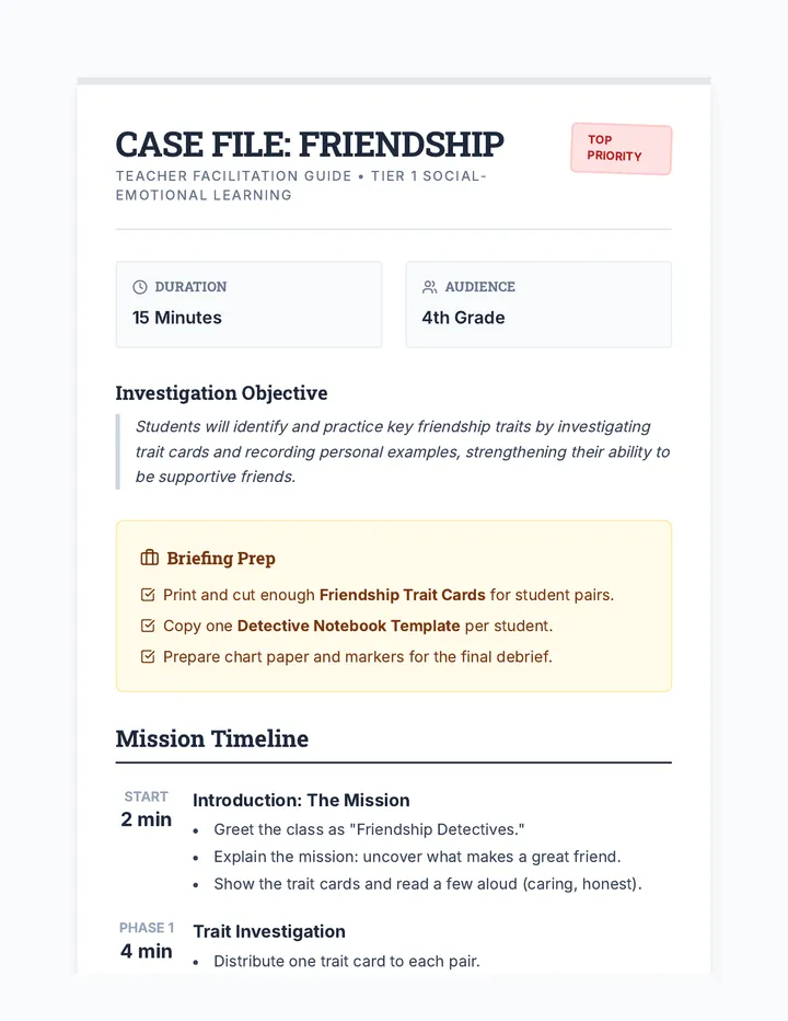 Friendship Detectives Lesson Plan