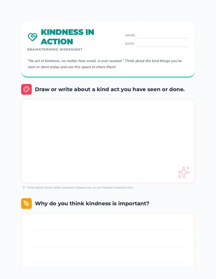 Kindness Brainstorming Worksheet