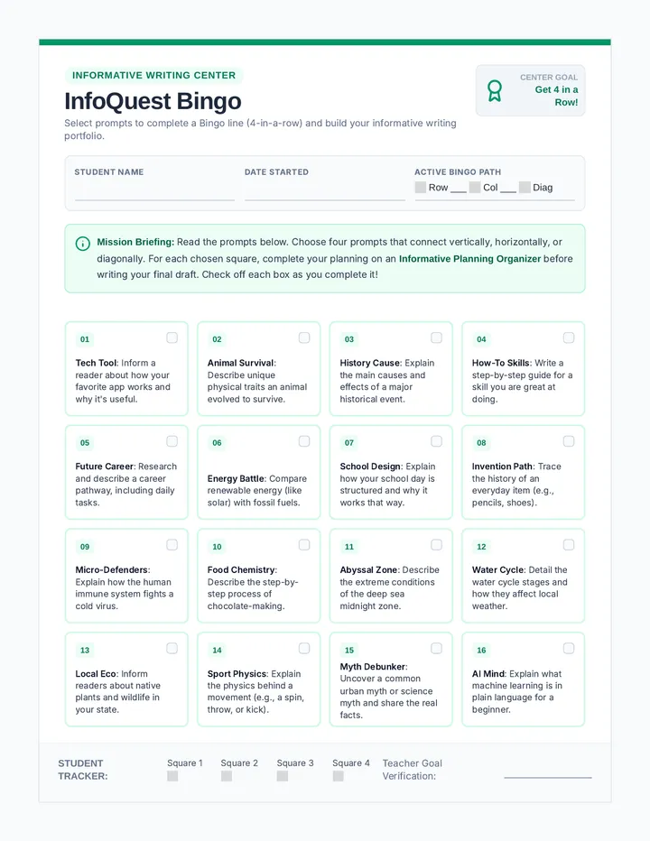 Informative Bingo Board page 1
