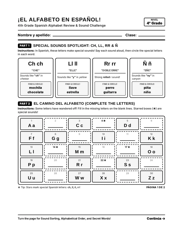 Spanish Alphabet Review Activity