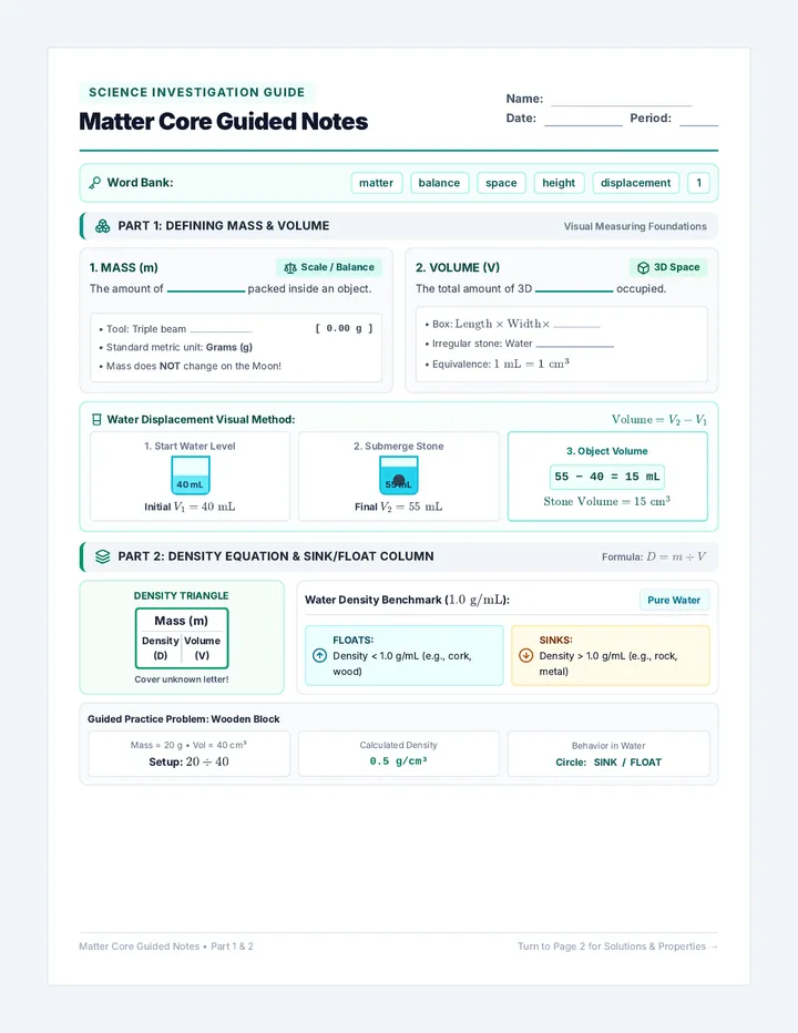 Matter Core Scaffolded Notes