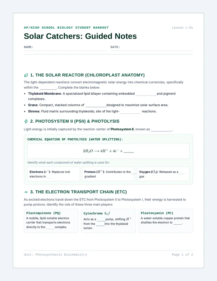 Solar Catchers Notes