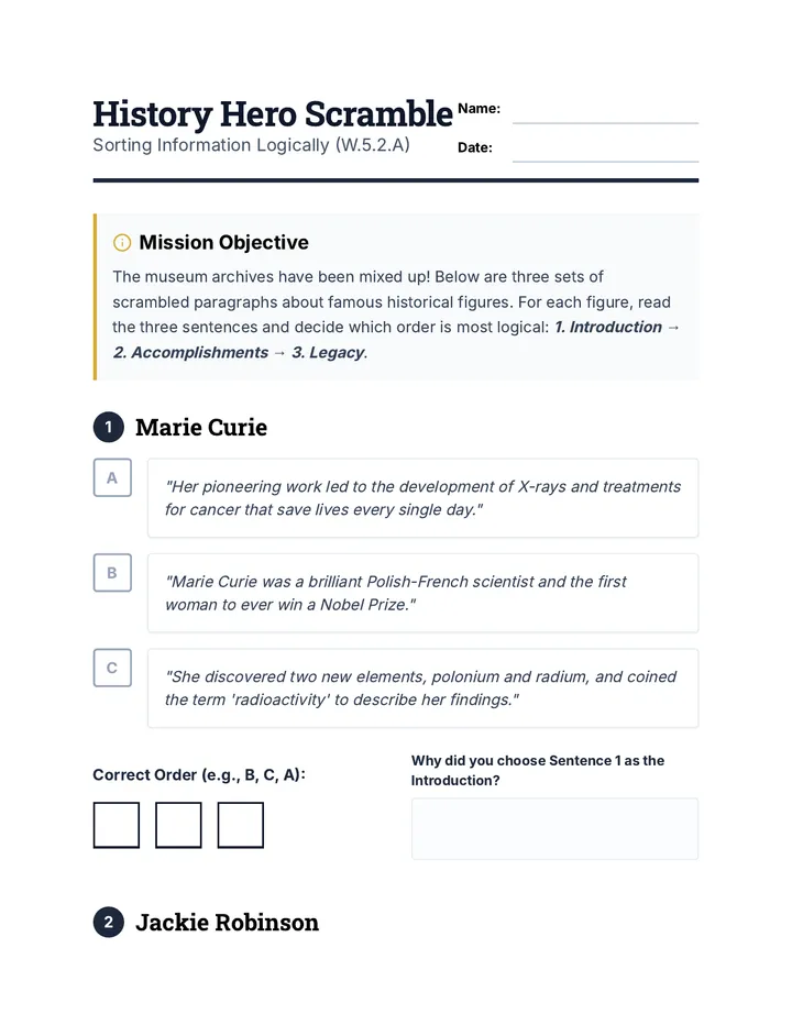 History Hero Scramble Worksheet