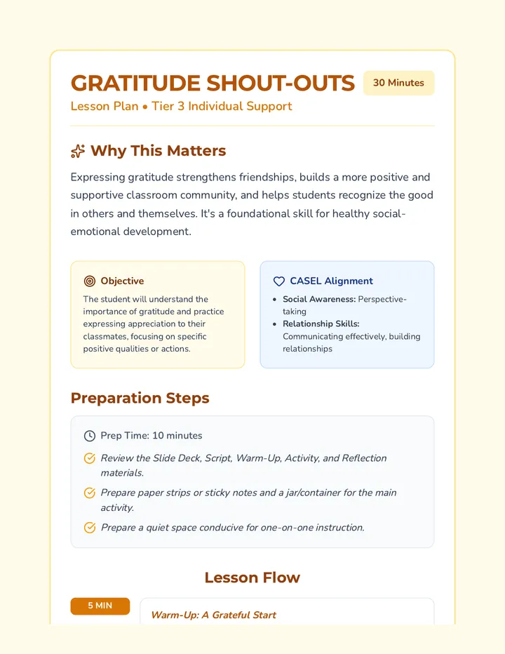 Gratitude Shout Outs Lesson Plan