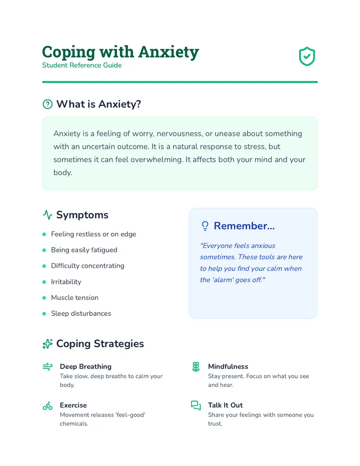 Coping with Anxiety Reference Sheet