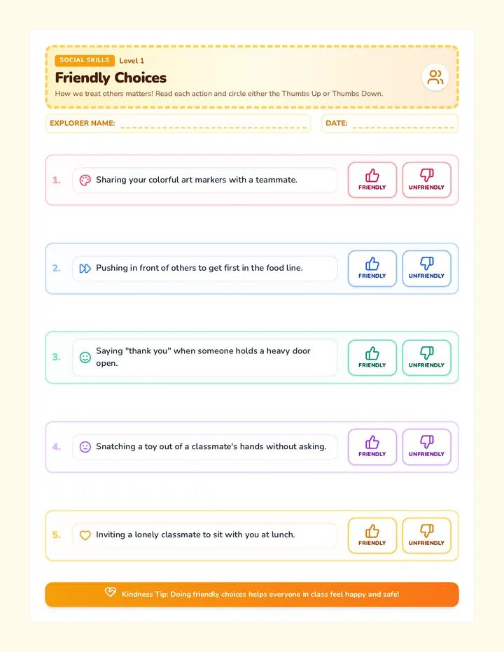Friendly Choices Worksheet
