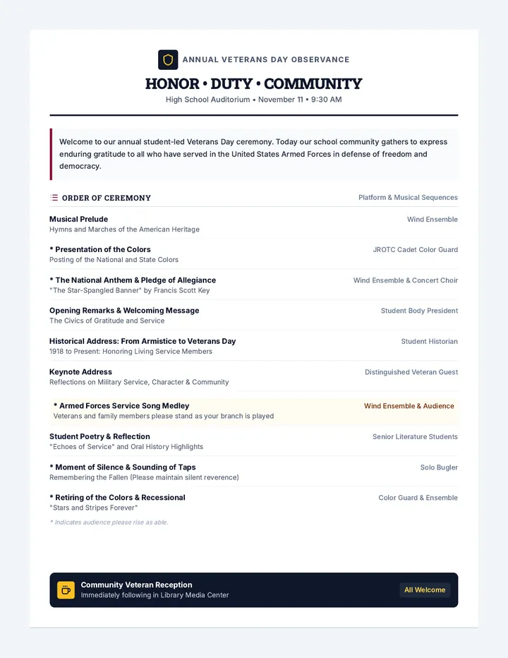 Ceremony Program Handout