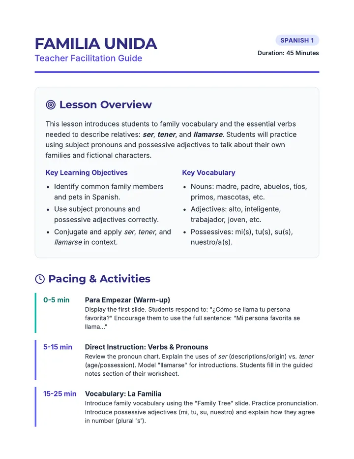 Familia Unida Teacher Guide