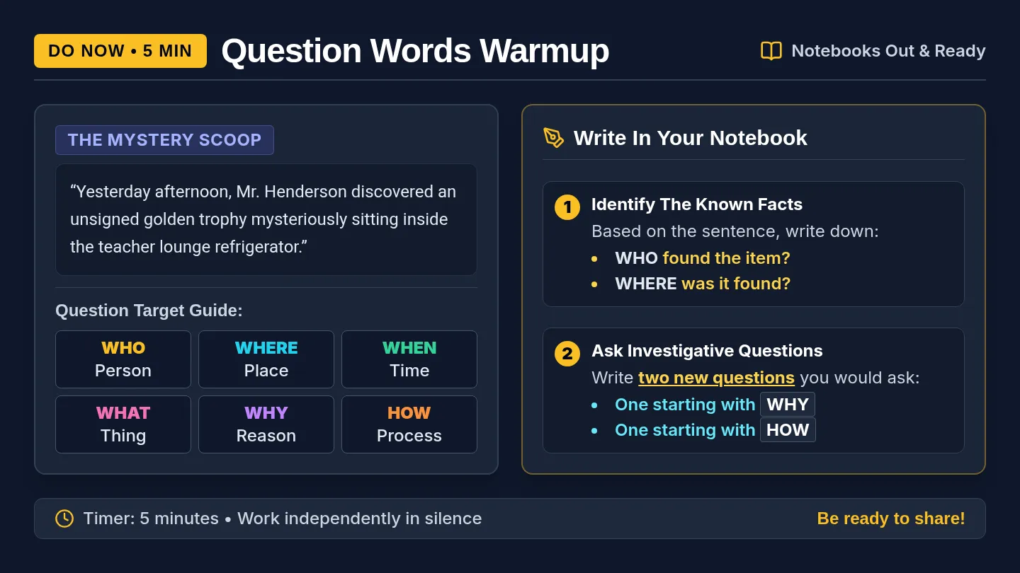 Question Words Warmup Slide