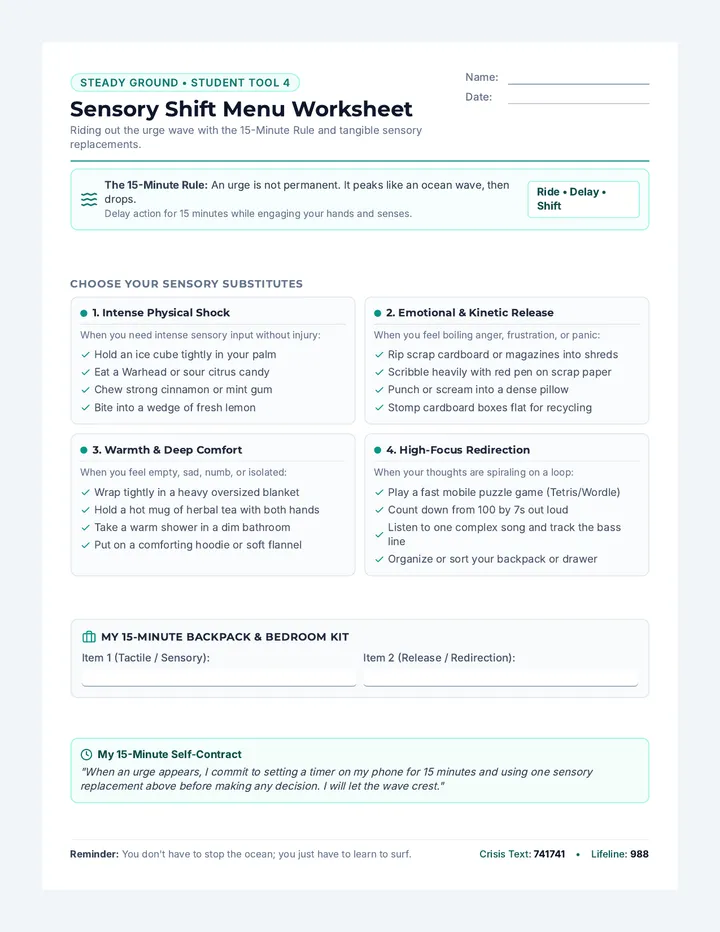 Sensory Shift Menu Worksheet