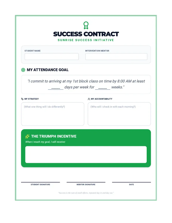 Success Contract Worksheet