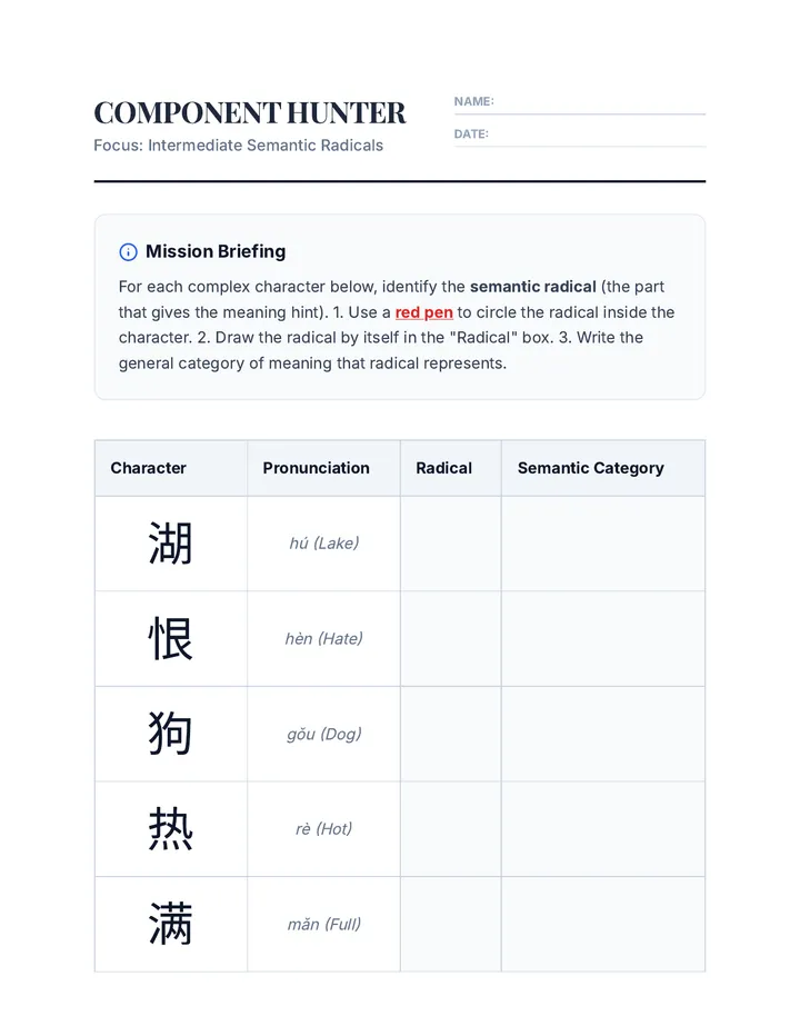 Component Hunter Worksheet