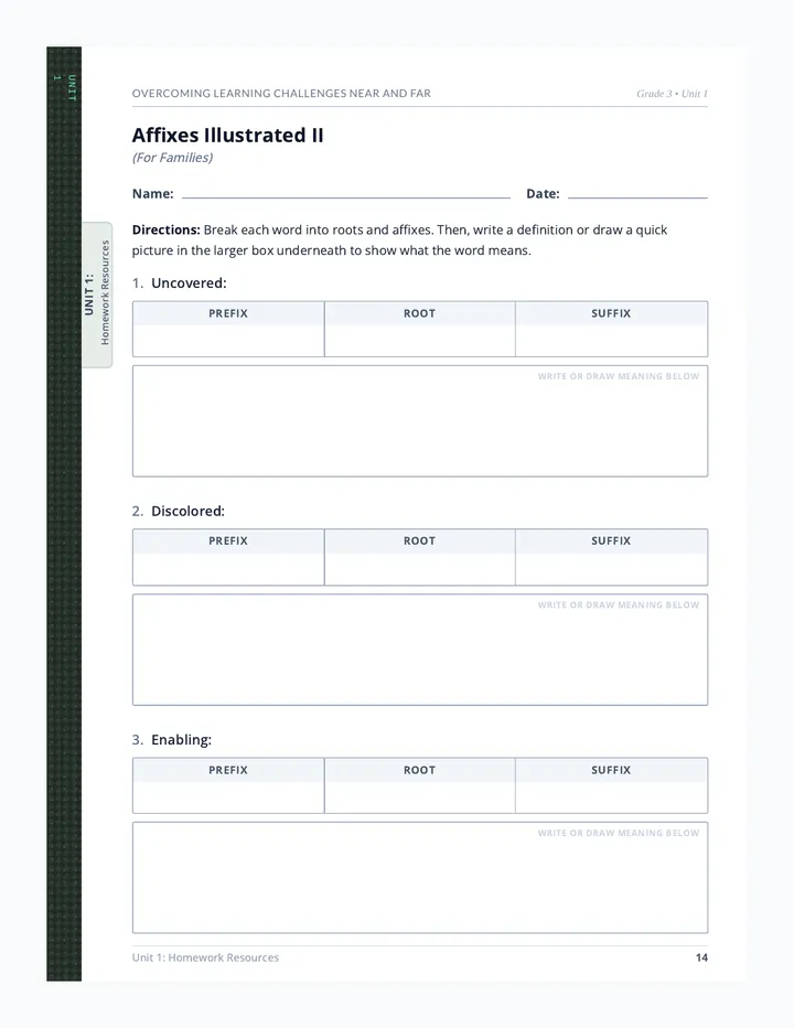 Affixes Illustrated II Worksheet and Key