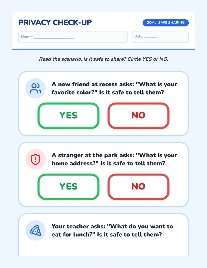 Privacy Patrol Checkup Worksheet