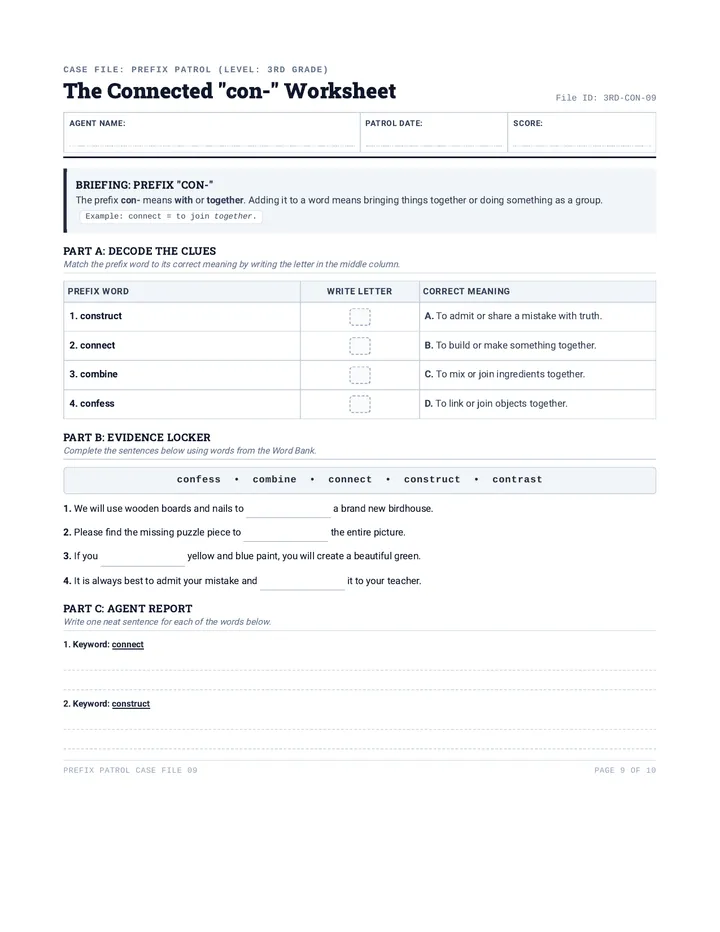 Prefix Patrol Con Worksheet