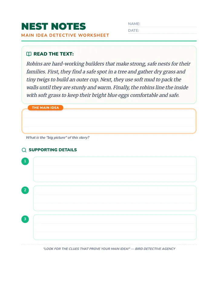 Nest Notes Worksheet