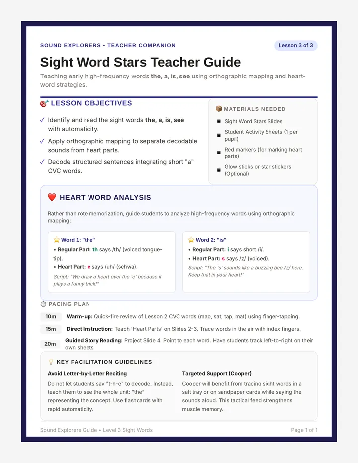 Sight Word Stars Teacher Guide