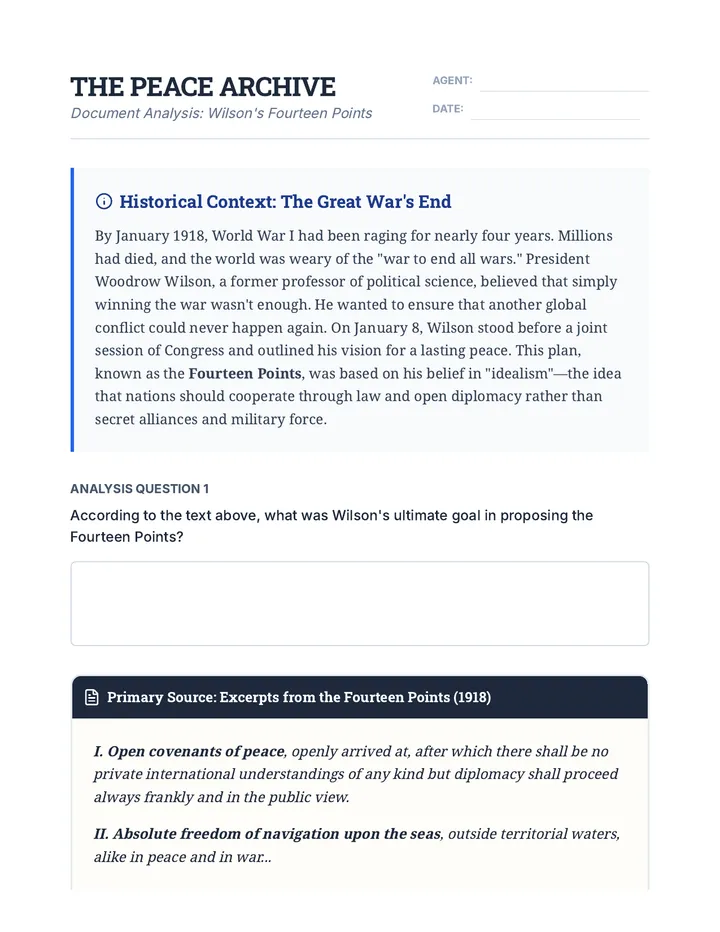 Fourteen Points Reading Activity
