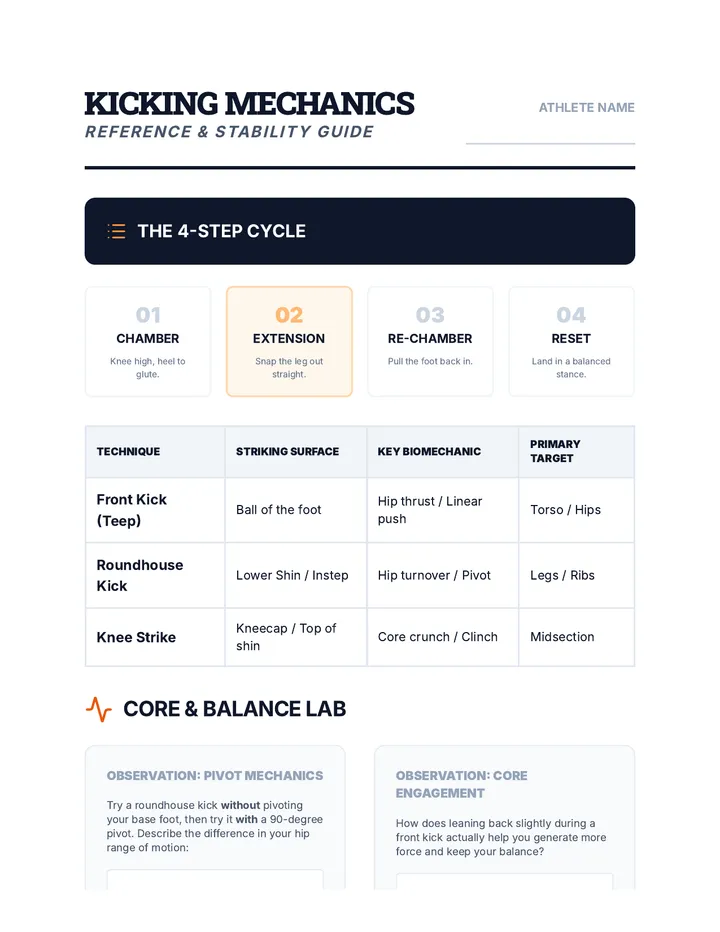 Kicking Mechanics Guide Worksheet