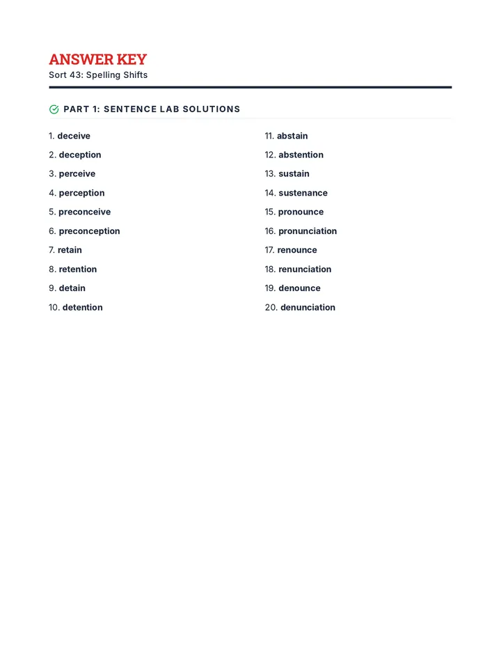 Spelling Shifts Answer Key