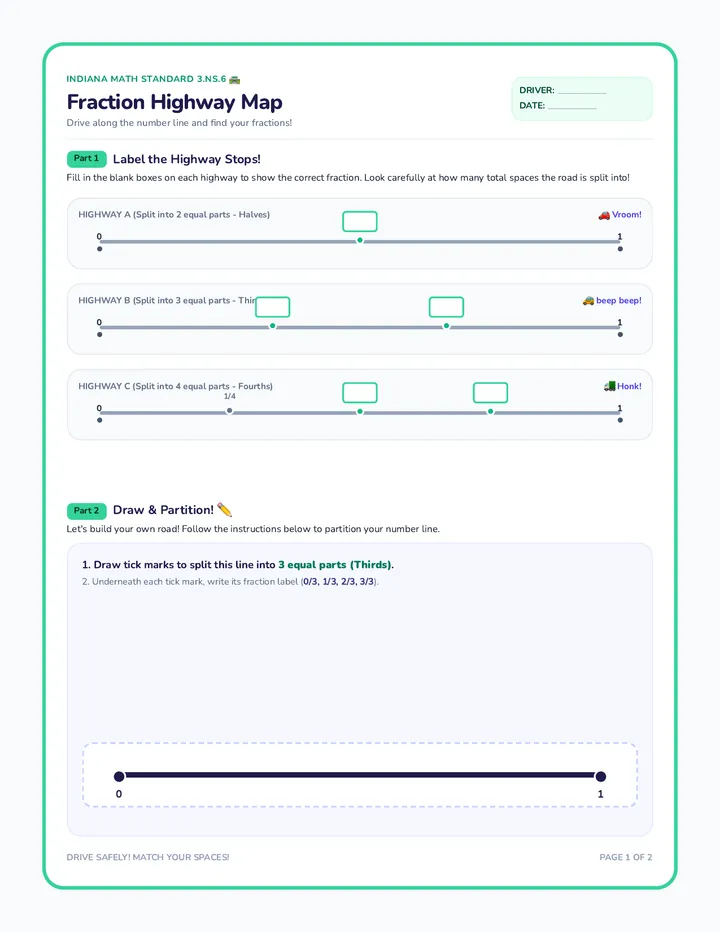 Fraction Highway Worksheet