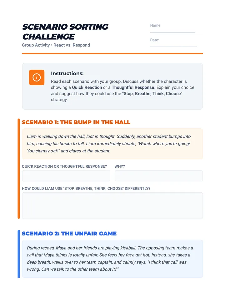Scenario Sorting Challenge Activity