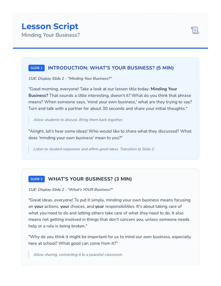 Minding Your Business Script