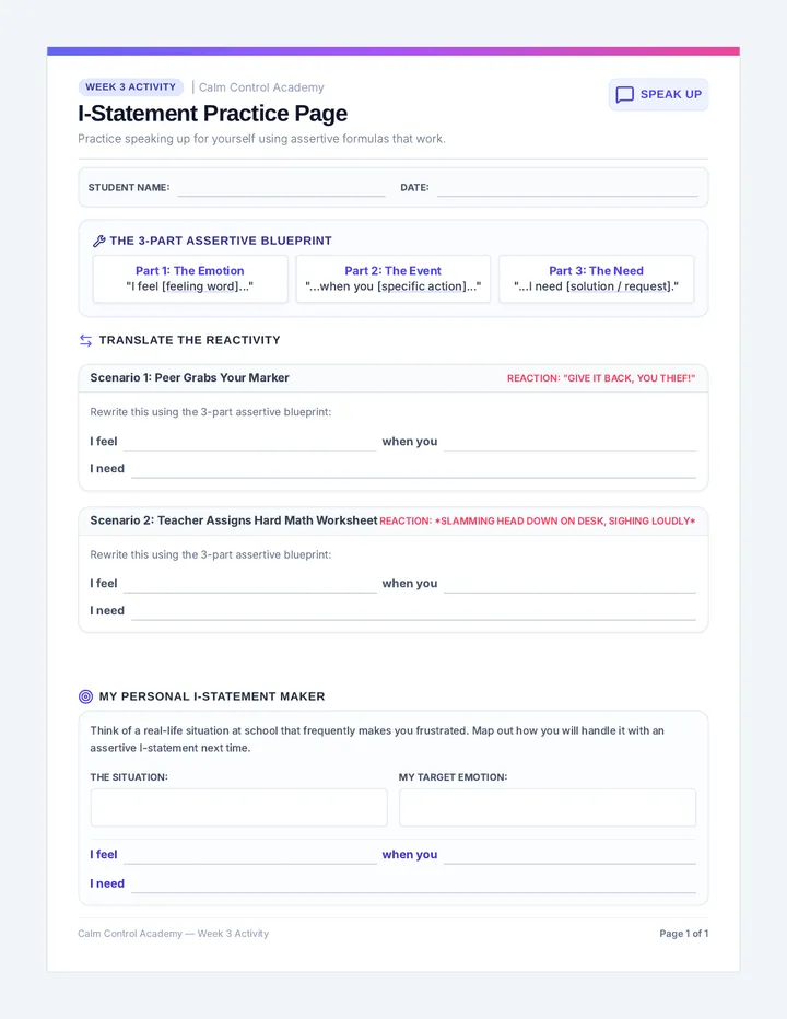 I Statement Practice Page