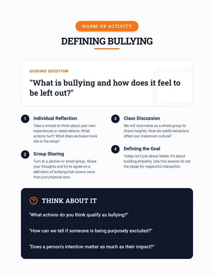Defining Bullying Warmup Guide