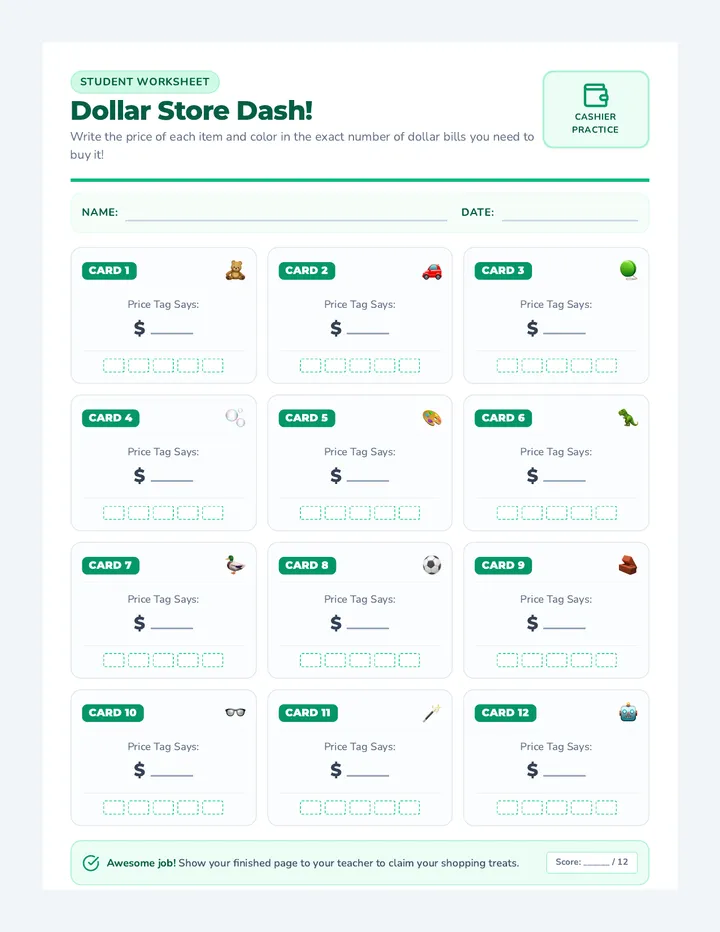 Dash Recording Sheet
