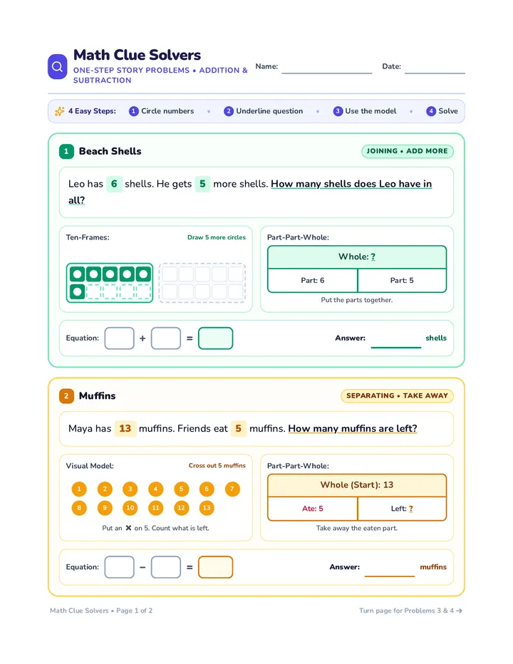 Math Clue Solvers Worksheet