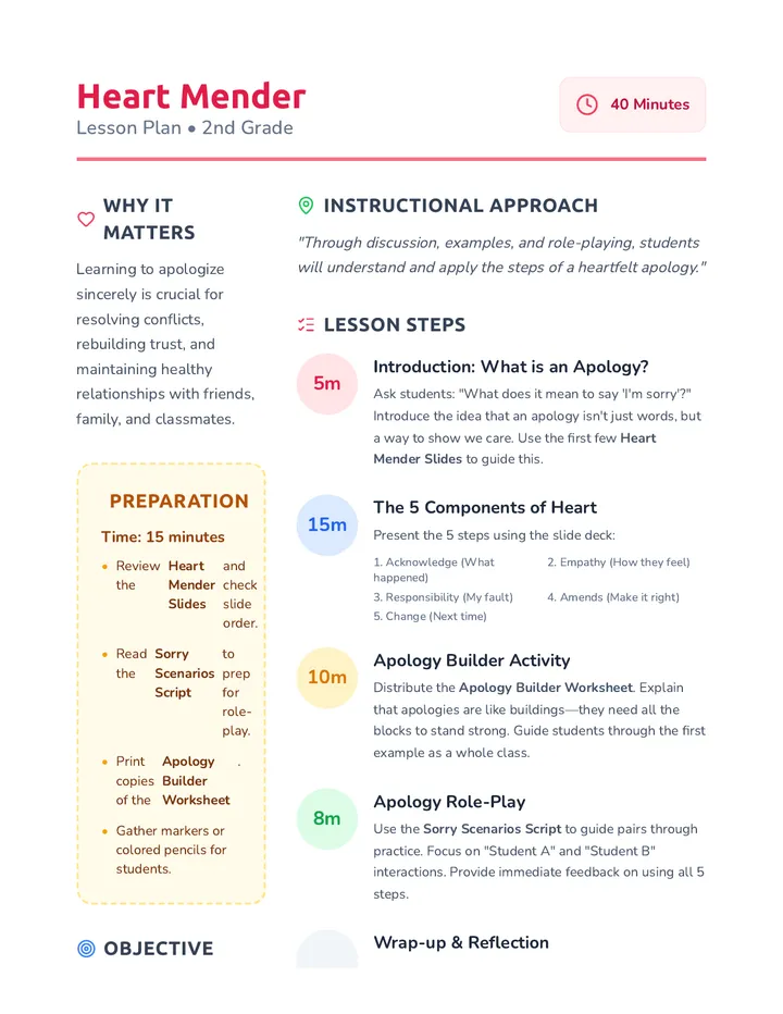 Heart Mender Lesson Plan