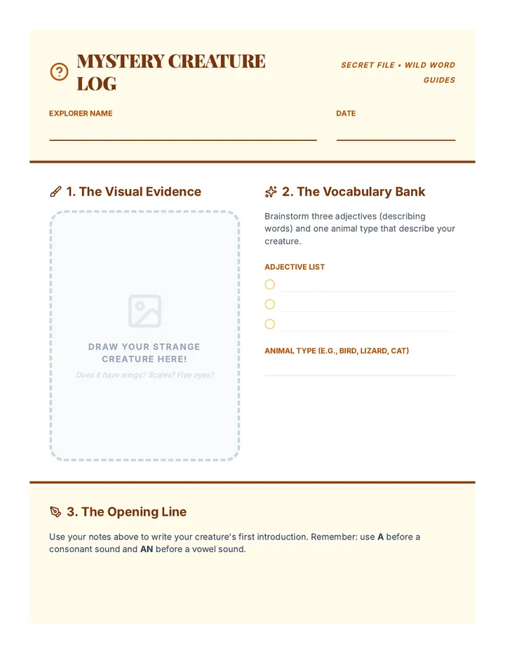 Mystery Creature Worksheet