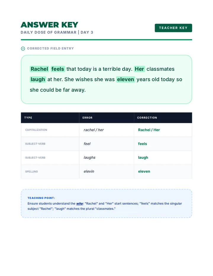 Day 3 Daily Dose Grammar Answer Key