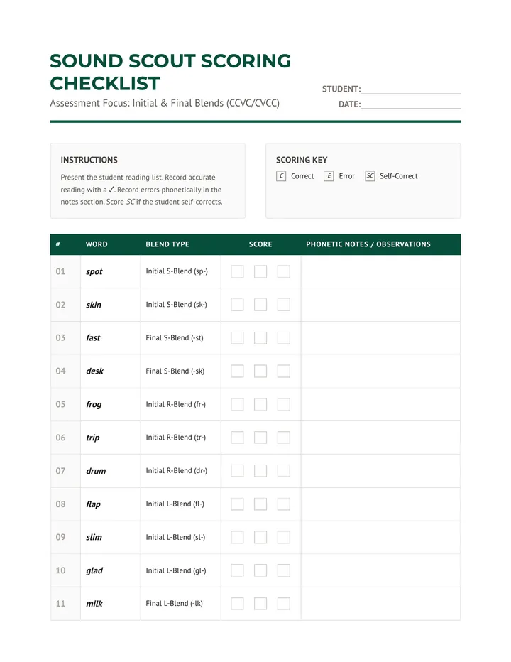 Sound Scout Checklist Teacher Resource