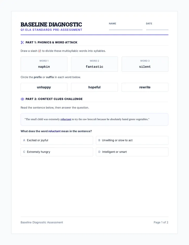 Baseline Diagnostic Assessment Sheet