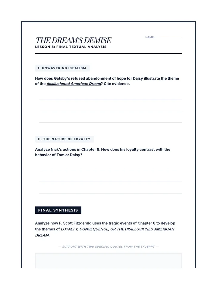 The Dream's Demise Worksheet